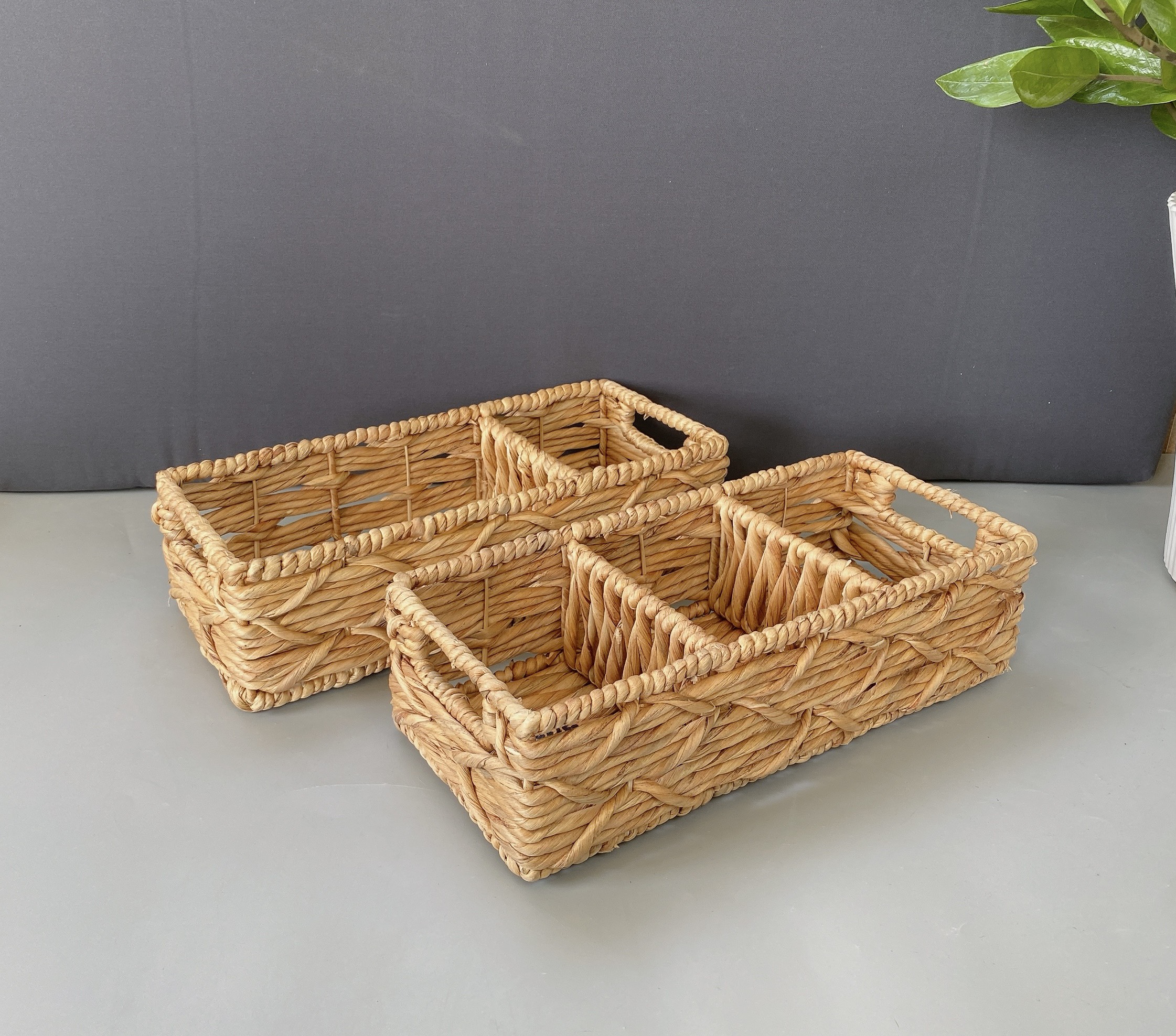 Set of 2 Divider Hyacinth Baskets