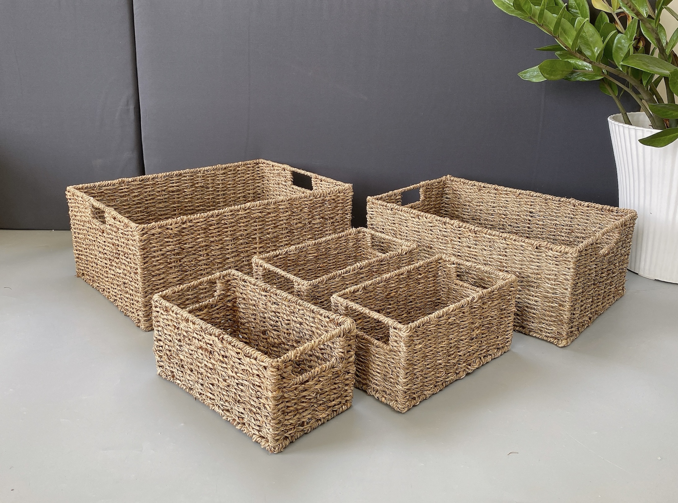 Set of 5 Seagrass Baskets, Hole Handle