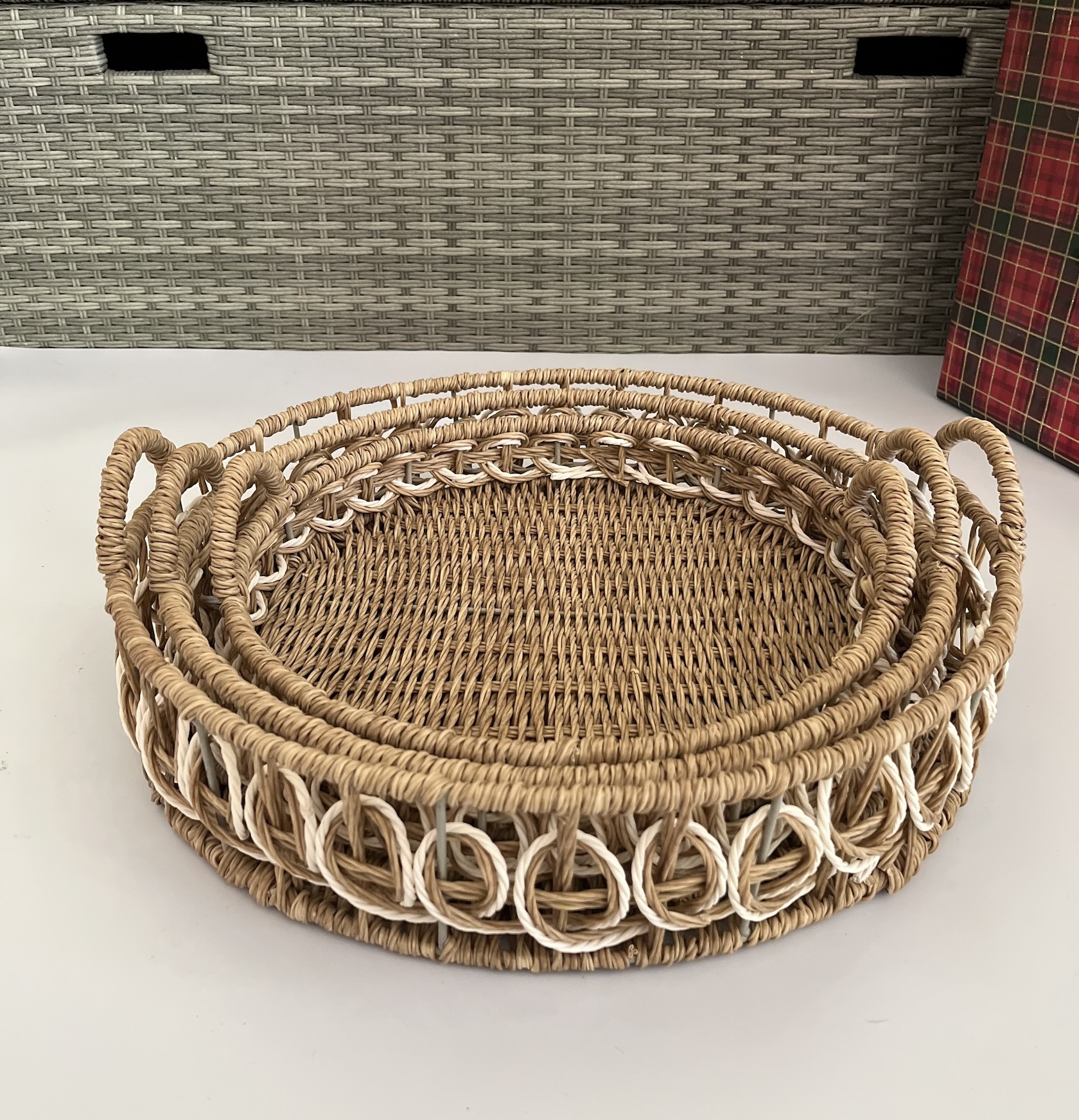 Set of 3 Round Poly Rattan Trays